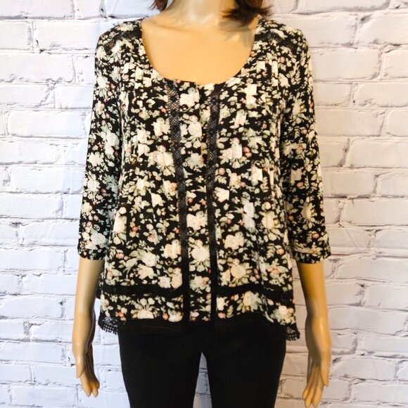 ANTHROPOLOGIE - Maeve Boho black floral blouse with cutout detailing - Picture 5 of 12